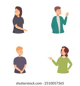 Diverse and friendly cartoon characters gesturing and communicating with hand gestures in colorful and modern illustrations