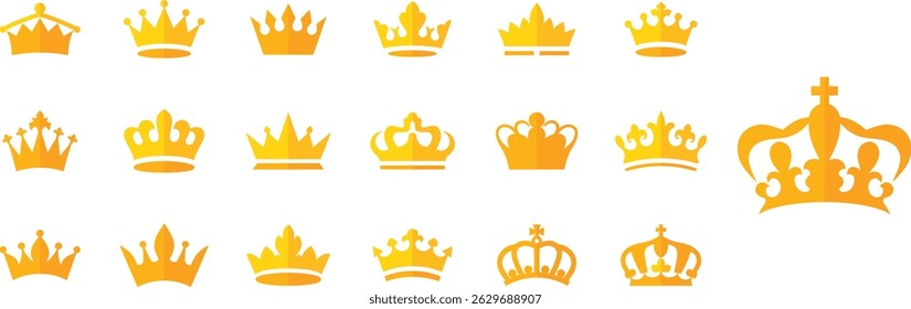 Diverse golden crown set, gold crown design elements