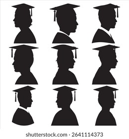 Diverse Graduation Student Head Silhouettes: Education, Achievement, and University Milestones.