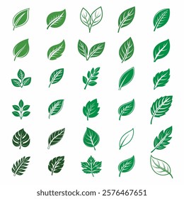 Diverse Green Leaf Icons Collection for Design