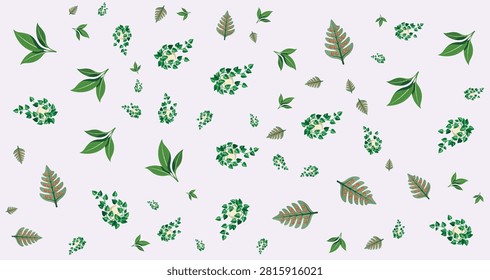 Diverse green leaves pattern with different shapes and shades on a light background perfect for nature themes and botanical decor