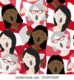 diverse group of adult females singing christmas carols. Seamless repeat background pattern