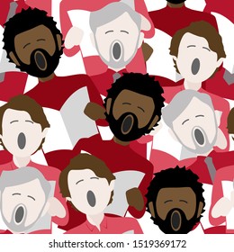 diverse group of adult males singing christmas carols. Seamless repeat background pattern