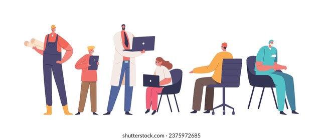 Diverse Group Of Adults And Children Characters Engrossed In Their Laptops, Engaged in Productivity And Learning