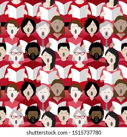 diverse group of adults singing christmas carols in a multicultural choir. Seamless repeat background pattern