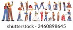 Diverse Group Of Builders Engaged In Construction Activities, Planning, Bricklaying, Painting, And Using Various Tools, Highlighting Teamwork And Skill In Building Trade. Cartoon Vector Illustration