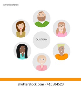 Diverse group of business people faces avatar set. Meet our passionate team. Vector illustration for website. 