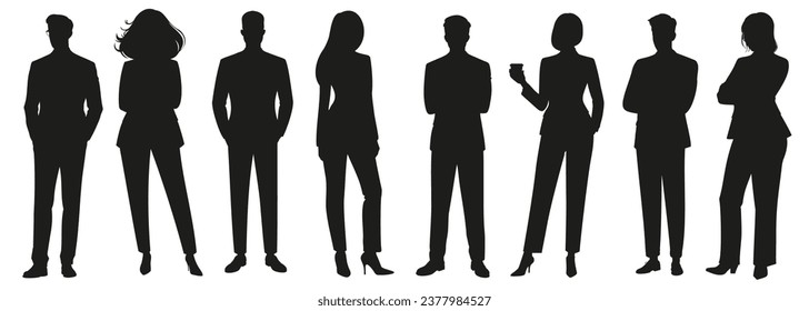 Diverse group of business professional silhouettes standing elegant formal suit attire