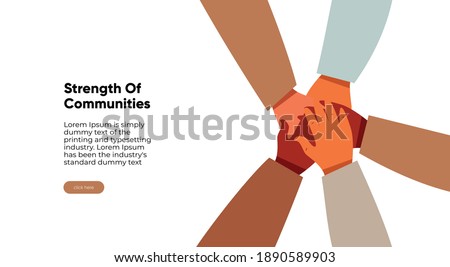 Diverse group business teamwork. Concept of cooperation, unity, togetherness, partnership, agreement, teamwork, social community or movement. Flat vector illustration.