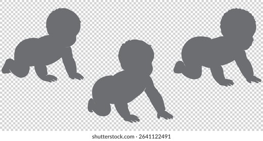 Diverse Group of Children Playing and Crawling in Black Silhouette Style on transparent Background silhouette eps 10