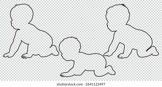 Diverse Group of Children Playing and Crawling in Black Silhouette Style on transparent Background silhouette eps 10
