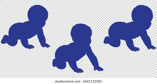 Diverse Group of Children Playing and Crawling in Black Silhouette Style on transparent Background silhouette eps 10