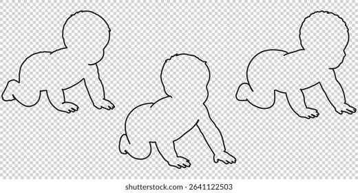 Diverse Group of Children Playing and Crawling in Black Silhouette Style on transparent Background silhouette eps 10