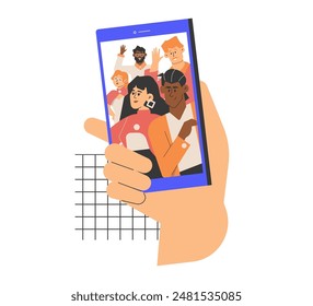 A diverse group of colleagues or friends taking a selfie together with a smartphone. Casual and happy moment, showcasing a sense of unity and collaboration among the team members.