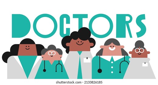Diverso grupo de médicos y enfermeras. Concepto de combatientes de Frontline coronavirus aislados. Pancarta plana vectorial de los trabajadores sanitarios. Ilustración de dibujos animados del personal del hospital