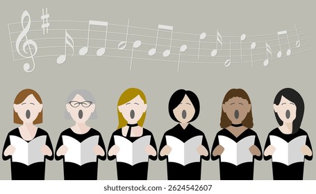 grupo diverso de cantoras do coro