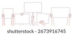 A diverse group of hands holding blank signs, perfect for messages in protest, activism, or announcements