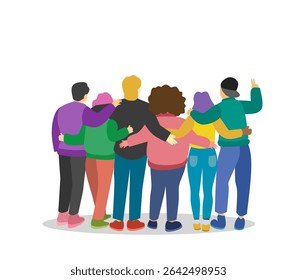 Diverse Group Hug Illustration – Unity and Inclusion Concept
, symbolizing friendship, community, and inclusion. Ideal for social campaigns, diversity projects, or educational content.