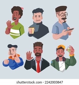 A diverse group of man avatar in cartoon style