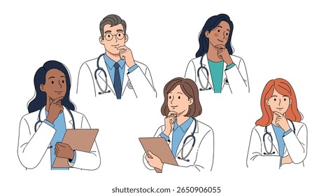 A diverse group of medical professionals contemplating healthcare challenges together