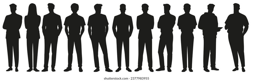 Diversos profesionales de negocios en elegantes poses, exhibiendo siluetas corporativas