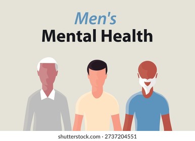Diverse group of men standing together, addressing male wellbeing, support, and mental health awareness