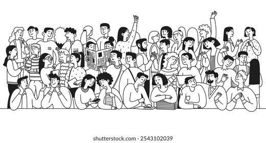 Diverse group of men and women communicating with each other. Doodle set of happy people. Communication concept. Simple vector illustration