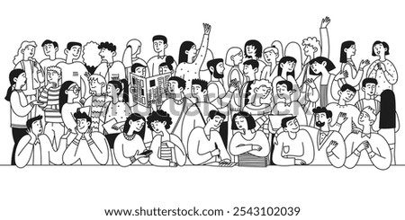 Diverse group of men and women communicating with each other. Doodle set of happy people. Communication concept. Simple vector illustration