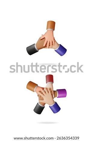 Diverse group of people in 3d joining hands. Concept of teamwork, partnership and success. Unity, collaboration and support graphic for business.