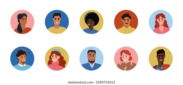 Diverse group of people avatars in flat design on white background. Concept of diversity and inclusion. Vector illustration