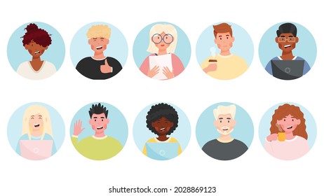 Diverse group of people avatars set. Vector illustration.
