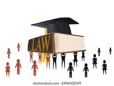 Diverse group of people carrying law book with graduation cap
