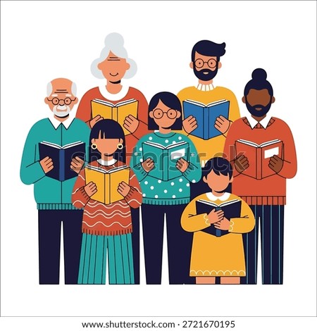 Diverse group of people of different ages reading books together Keywords: diverse people