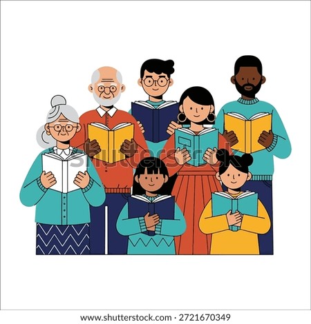 Diverse group of people of different ages reading books together Keywords: diverse people