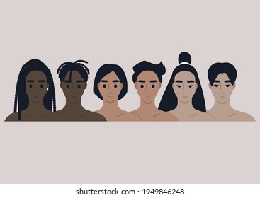 A diverse group of people with different skin tone, digital avatars