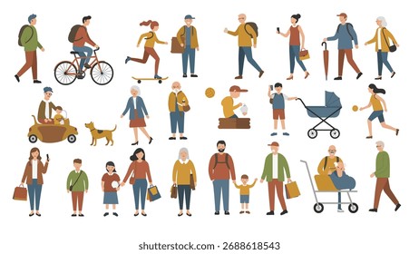 Diverse group of people engaging in various daily activities and seasons vector
