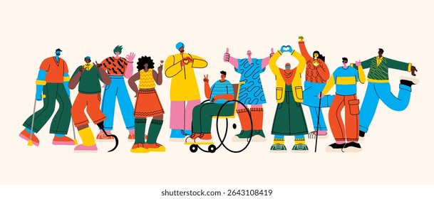 The diverse group of people, entrepreneurs, or office workers isolated on white background. Multinational company. Old and young men and women standing together. Flat cartoon vector illustration.