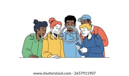 Diverse Group of People Examining Something Closely Together
