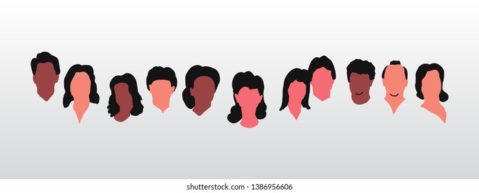 Diverse group of people head isolated on white background. Women and men. Social diversity. Flat cartoon vector illustration. - Vector graphics