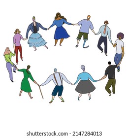 A diverse group of people holding hands in a circle. Topic for multinational community, multicultural entrepreneurs, inclusiveness, solidarity movement, group activity, togetherness, and empowerment.