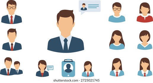 A diverse group of people illustrations featuring various human silhouettes in different poses and attire