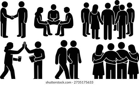Diverse group of people interacting and collaborating in various business settings