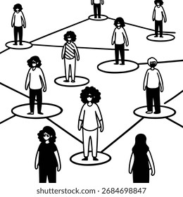 Um grupo diversificado de pessoas interconectadas em uma rede, ilustrando as conexões sociais e a colaboração