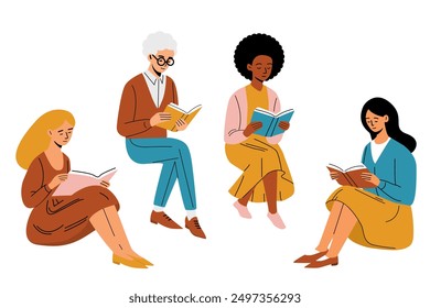 Diverse Group of People Reading Books