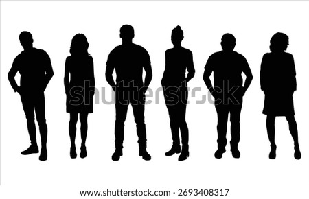 Diverse Group of People Silhouettes Vector Set: Standing Men and Women Posing