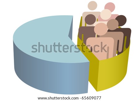 A diverse group of people as statistical minority population symbol inside a pie chart