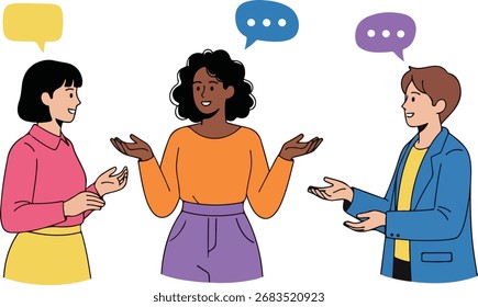 Diverse Gruppen von Menschen, die mit Sprechblasen sprechen und kommunizieren