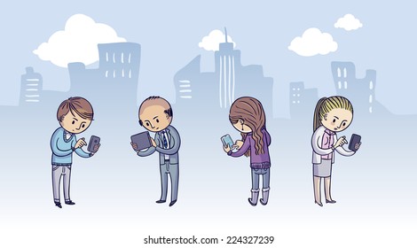 A diverse group of people using their smart phones