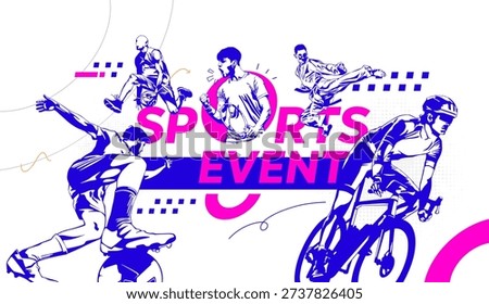 Diverse group of professional athletes including soccer, basketball, martial arts, and cycling for a major sports event. Ideal for championship banners, athletic festivals, and multi-sport competition branding.