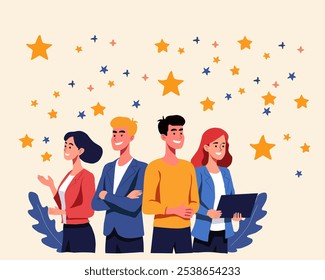 diverse group of professionals standing confidently, symbolizing teamwork, success, and achievement. Ideal for business, leadership, collaboration, and team-building themes.